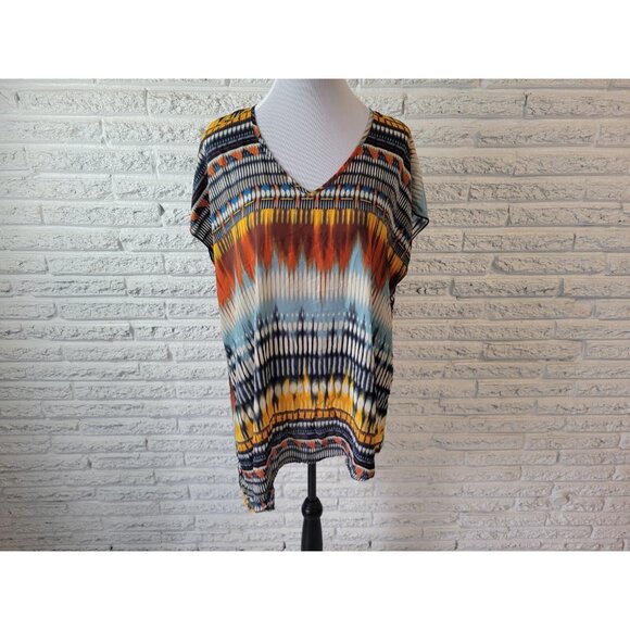 Cato Womens Top 18W 20W Plus Sleeveless Orange Watercolor Semi Sheer WAT69E - Picture 1 of 8